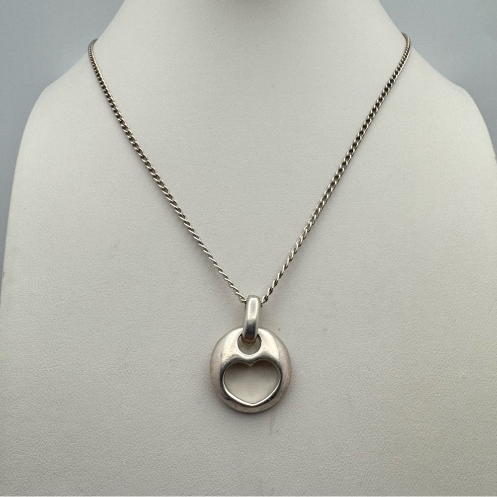 Sterling Silver Open Heart Pendant Necklace 18” Minimalist